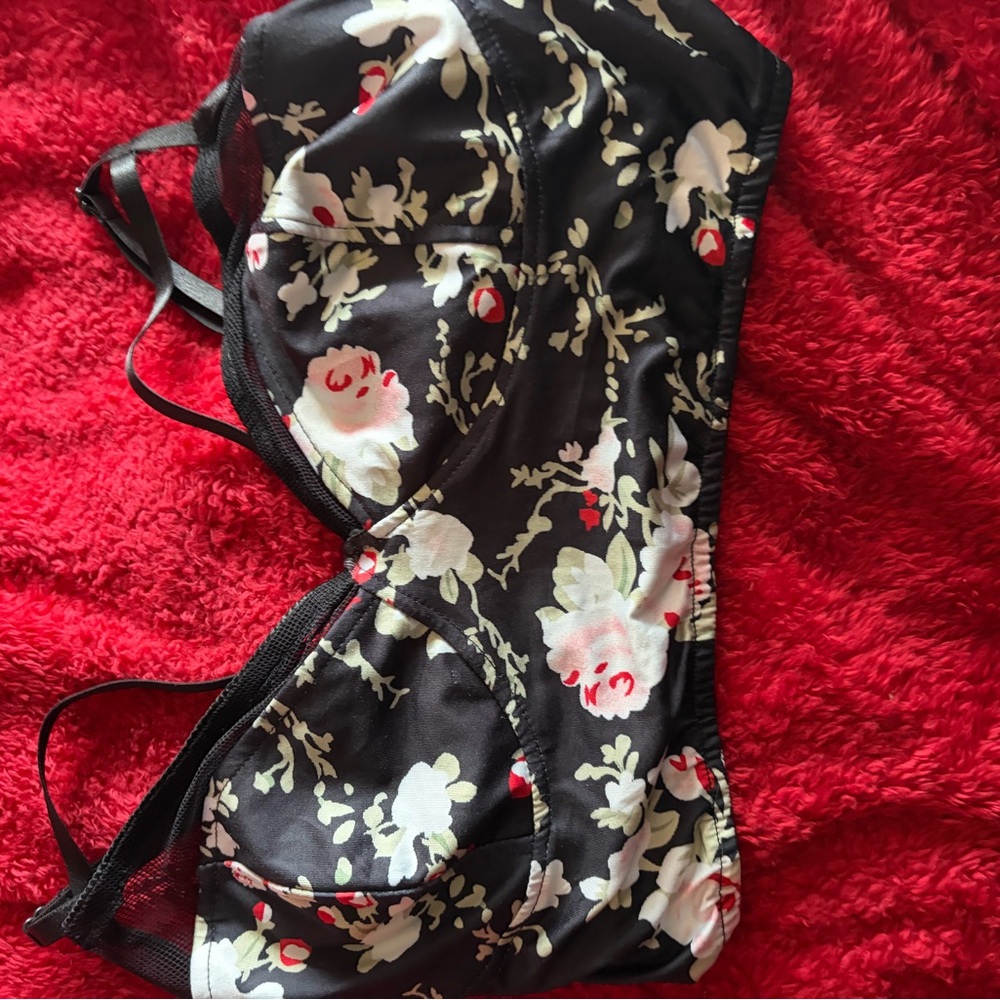Floral Black Bra